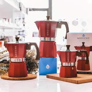 GROSCHE Milano 6 Espresso Cup, 9.3 oz Red Stovetop Espresso Maker - Italian Moka Pot