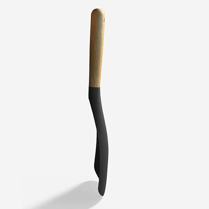 Cooking Spoon Set for Nonstick Cookingwares with Lengthed Wooden Handle, VOVOLY Silicone Spatula Spoon for Mixing, Scoop, and Scrape, Black, 13.4'', 2-Pack