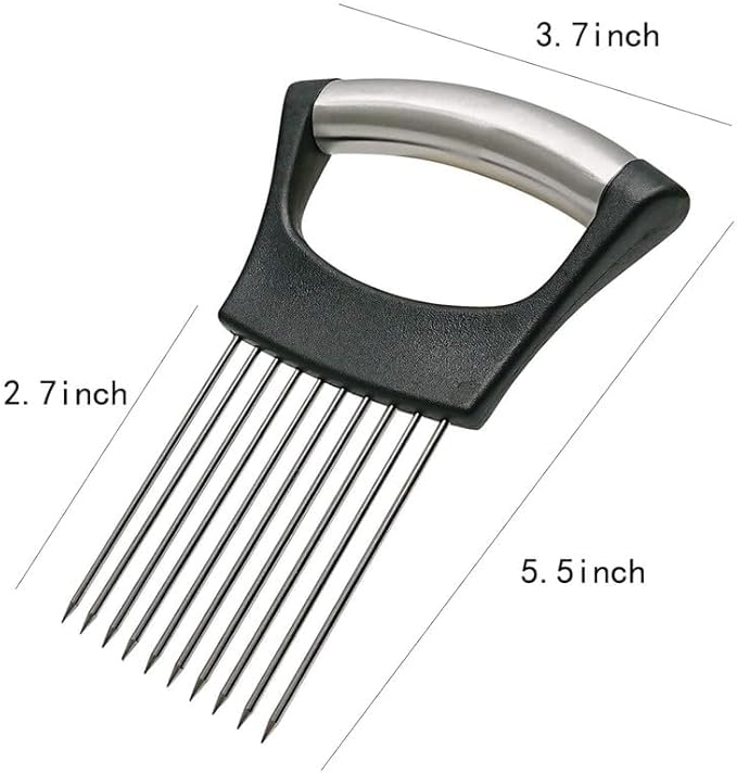 Onion Slice Holder, 2024 New Stainless Steel Holder for Slicing, Chopper Assistant Tool, Cutter for Meat, Onion, Potato, Tomato Kitchen Gadgets (Black, 2 Pack)
