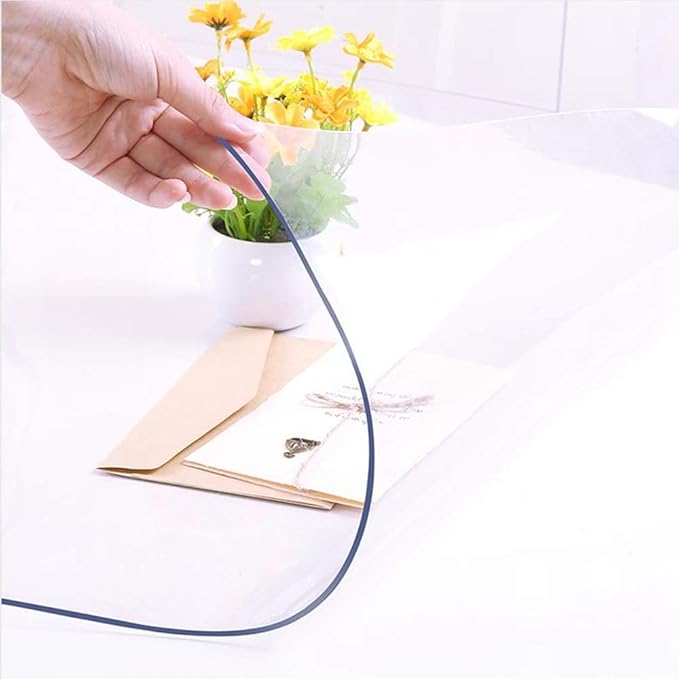 NECAUX Custom Multisize 1.5mm Thick Clear PVC Table Cover Protector - 54 X 96 Inches 8 Foot Large Plastic Crystal Table Pad Rectangular Tablecloth Kitchen Wood Furniture Protective Cover