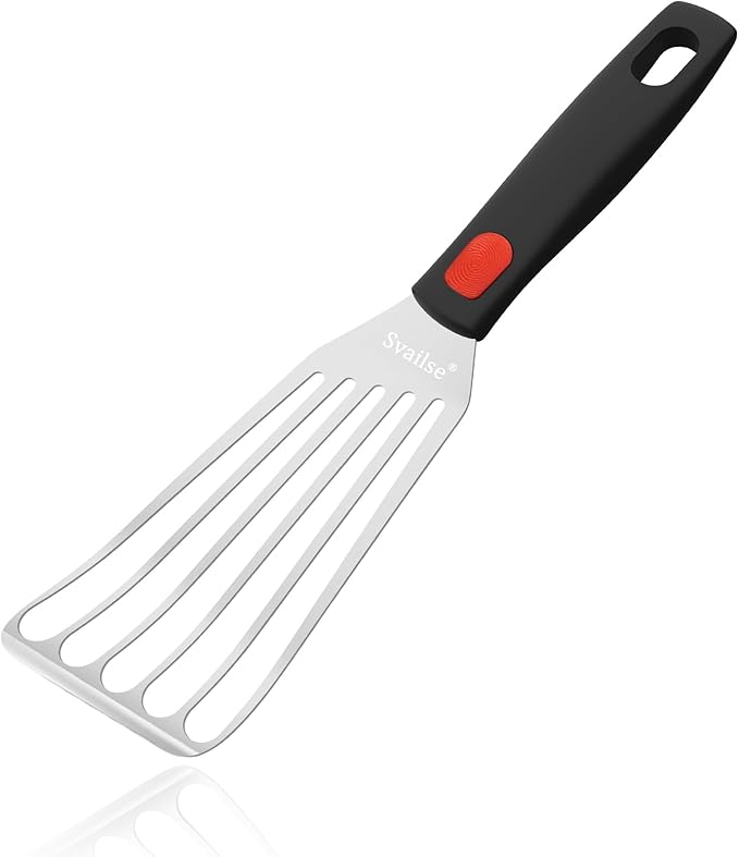 Fish Spatula Stainless Steel, Flexible Metal Spatulas with Silicone Handle, Slotted Turner for Kitchen, Cooking, Grilling, Flipping, Turning, Egg, Pancake and Burger (Small, 10.3 Inch)