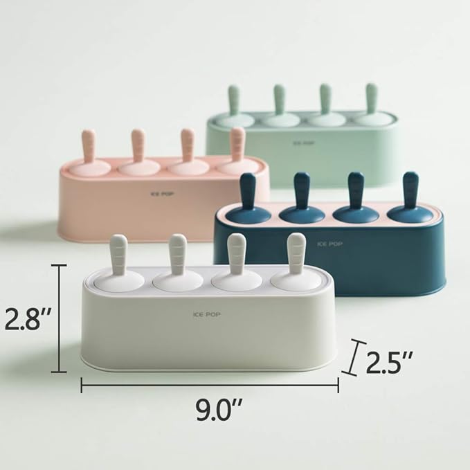 Popsicle Mold Set 4 Pieces Homemade Silicone Popsicle Maker Easy Release Ice Cream Molds Reusable DIY Pop Molds (Pink, IcyClassic Pops)