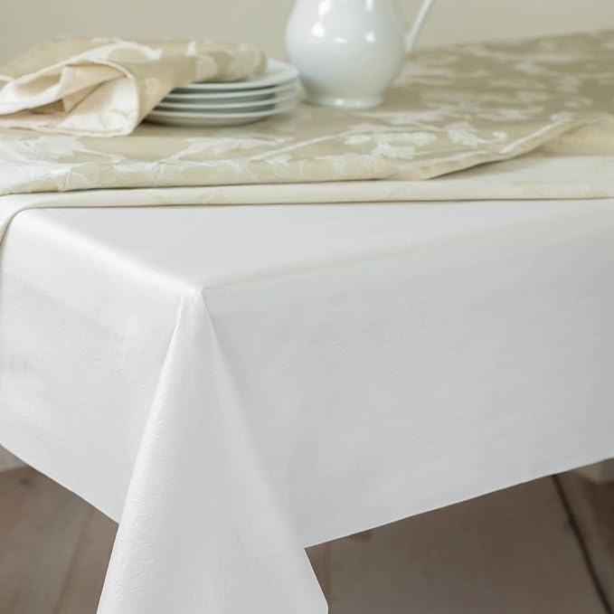 Benson Mills Deluxe Heavy Duty Vinyl Table Pad, Premium Table Protector, Waterproof with Flannel Backing, Quilted Design and Customizable (Off-White, 52" X 70" Rectangular)