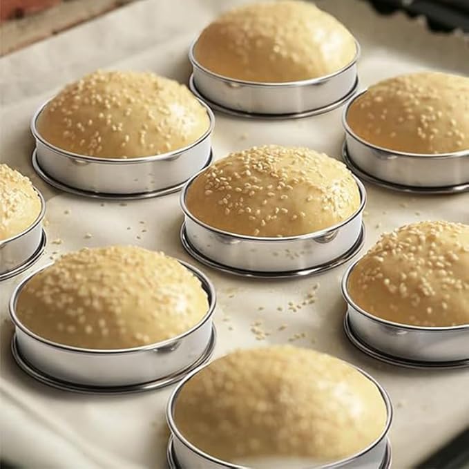 HLMOptimo English Muffin Rings, Stainless Steel Crumpet Rings, 6 Pcs Nonstick Metal Round Ring Molds with Silicone Oil Brush (4 inch)