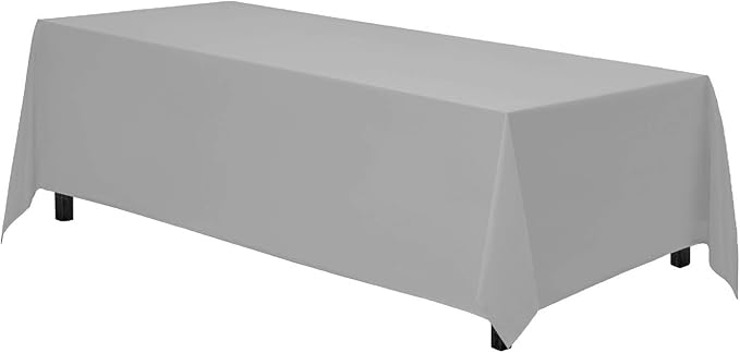 Gee Di Moda Rectangle Tablecloth - 90 x 132 Inch Silver Table Cloth for 6 Foot Table with Floor-Length Drop - Heavy Duty Washable Fabric - 6 Ft Buffet Table, Holiday Party, Wedding & Baby Shower