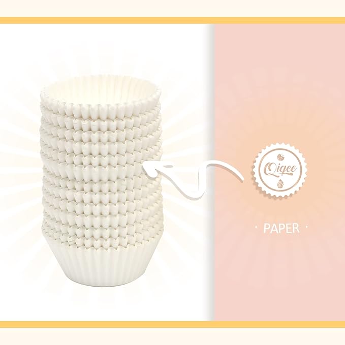 qiqee 600 Count Large Size Cupcake Liners White Muffin Liners Food Grade Jumbo Baking Cups Paper No Smells（Large Size）