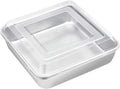 8 x 8-Inch Square Baking Pan with Lid, E-far Stainless Steel Square Cake Brownie Pan, Fit for Toaster Oven, Non-toxic & Healthy, Easy Storage & Dishwasher Safe - 2 Pieces(1 Pan + 1 Lid)
