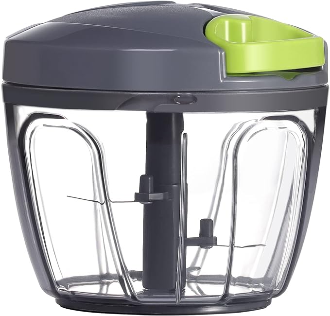 Ourokhome Manual Food Processor Vegetable Chopper, Portable Hand Pull String Garlic Mincer Onion Cutter for Veggies, Ginger, Fruits, Nuts, Herbs, etc., 650ml, Grey