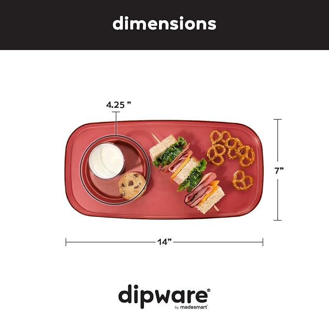 madesmart dipware Small Serving Plate, Collapsible & Removable Dip Bowl for Salsa, Queso, Sald, Olives, Premium Dishwasher & Microwave Safe, Multipurpose Plate & Bowl, Red