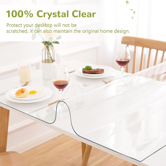 40 x 84 Inch Clear Table Cover Protector, Clear Table Protector for Dining Room Table, 1.5mm Plastic Table Cover, Waterproof Table Pad for Kitchen, Office