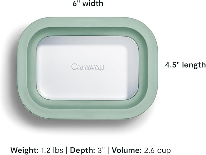 Caraway 6pc Glass Food Storage Set - 2.6 Cup Storage Containers For Food (6) - Non-Toxic Ceramic-Coated Glass - Air Release Technology - Compact & Stackable Design - Mist