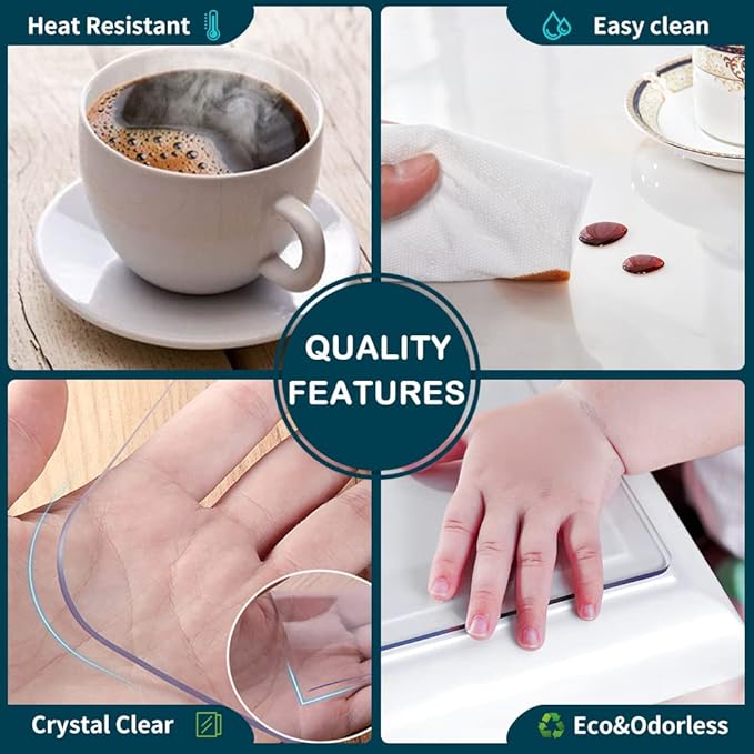 Wadarc Clear Table Protector Plastic Table Cloths PVC Night Stand Table Cover Mat Office Desk Mat Shelf Surface Protection Crystal Children Painting Cover Pad Transprent Rectangular 36x76 inch