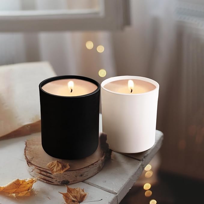10 OZ Thick Candle Jars for Making Candles 15 Pcs, Empty Jars with Wood Lids for Candle Making, Sample Container, Matte Black