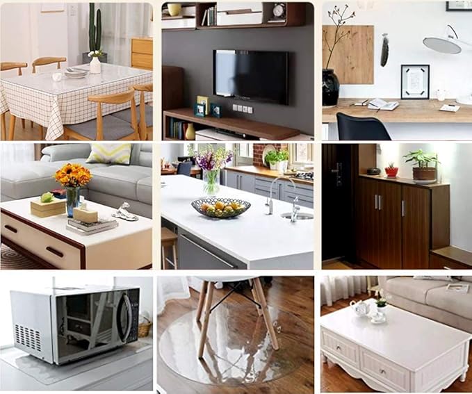 NECAUX 17 x 52 Inch Clear Table Protector, 1.5mm Thick Plastic Desk Pad Mat of Desk Vinyl Clear Table Top Cover Protector for Coffee Table Computer Desk Writing Desk Dresser Vanity Makeup Room Decor