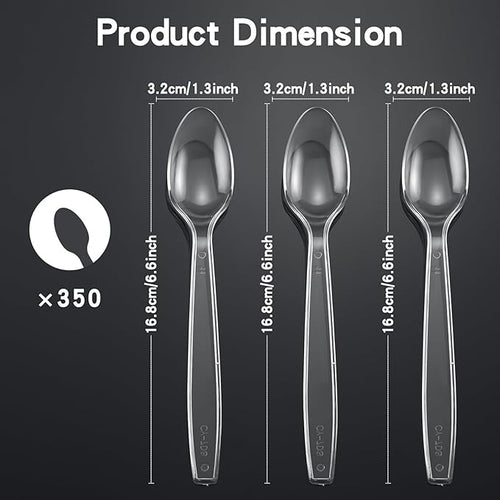 350 Count Clear Plastic Spoons, Extra Heavy Duty Plastic Spoons, Premium Disposable heavy duty spoons Set, BPA-Free Heat Resistant plastic utensils for Party Supplies, Weddings and Everyday Use