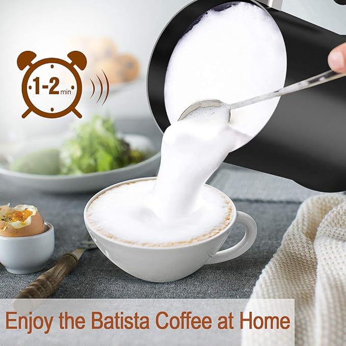 Milk Frother,CHINYA Automatic Milk Frother with Hot and Cold Functionality, Electric Milk Steamer and Warmer for Latte, Cappuccino, Hot Chocolate and Macchiato, Auto Shutoff (Black)