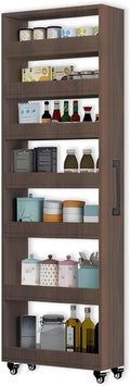 7-Tier Slim Storage Cart, Wooden Rolling Pantry Cabinet with Wheels, Narrow Shelf Organizer for Kitchen, Bakers Rack, Dining Room, Closet, Small Spaces Gray 47.2" H*7.8" W*16.9" D