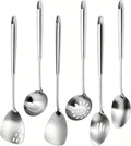 6Pcs Stainless Steel Kitchen Utensils Set – Cooking Utensils Set Stainless Steel, Metal Cooking Utensils with Wok Spatula, Serving Spoons,Ladle Set– Durable Cooking Supplies for Home and Camping