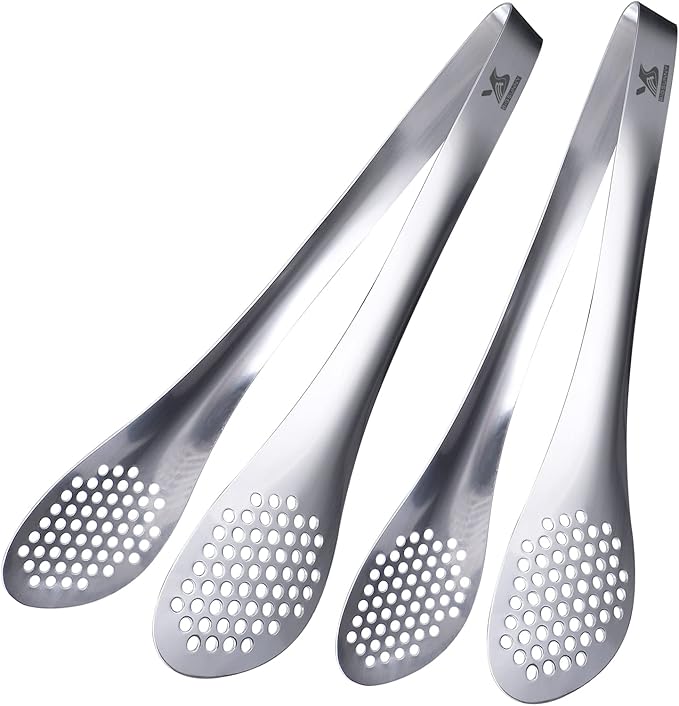 MSY BIGSUNNY 11Inch Kitchen Cooking Food Tongs Stainless Steel Buffet Tongs (silver, 2 pack)