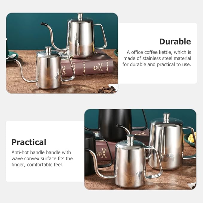 Toyvian Gooseneck Kettle 600ML Metal Coffee Kettle, Coffee Thin Spout, Gooseneck Pitcher, Narrow Spout Pot, Dripper Stainless Steel Water Bottle