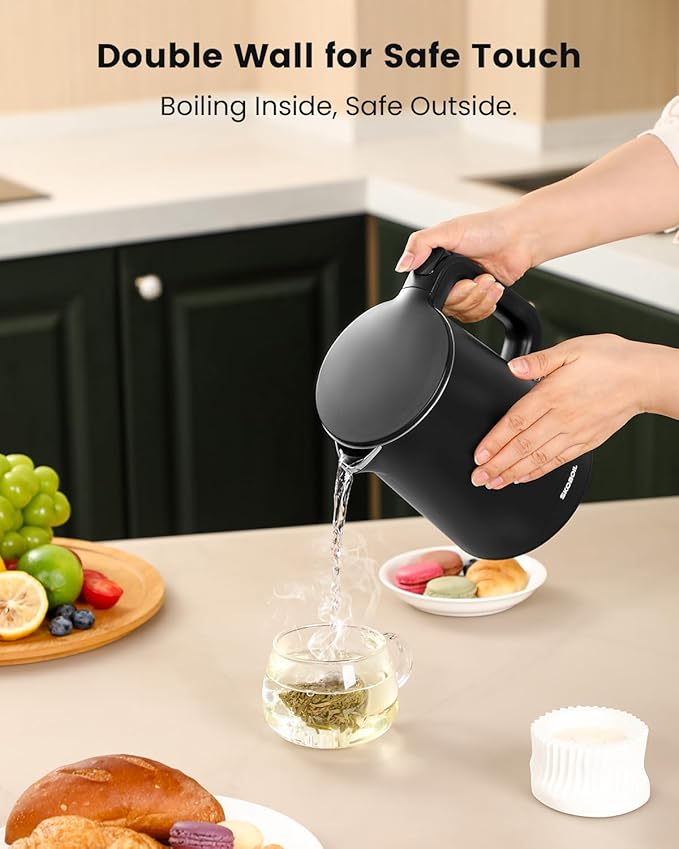 Electric Kettle Small for Tea & Coffee, 0.8L (27OZ) Double Wall Stainless Steel Hot Water Boiler, Fast Boiling Water Heater & Teapot with Auto Shut-Off, Boil-Dry Protection