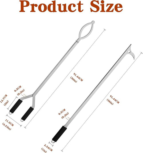 36" Stainless Steel Fire Log Tongs Firewood Grabber and Fire Poker Set,Large Fire Pit Tool Outdoor/Indoor Bonfire Campfire Backyard Deck Camping Log Grabber Safely Moves Firewood
