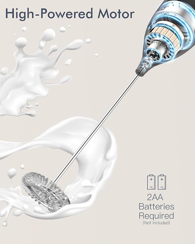 Milk Frother Handheld Battery, Electric Foam Maker Frother Wand, Drink Mixer with Stainless Steel Whisk for Coffee, Matcha, Lattes, Cappuccino Black