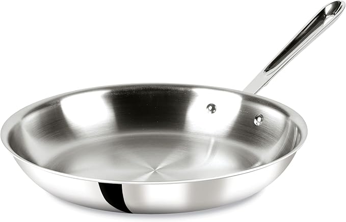 All-Clad D3 3-Ply Stainless Steel Fry Pan 12 Inch Induction Oven Broiler Safe 600F Pots and Pans, Cookware Silver