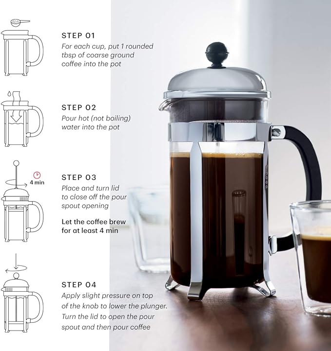 Bodum 34oz Chambord French Press Coffee Maker, High-Heat Borosilicate Glass, Stainless Steel, Black – Made in Portugal