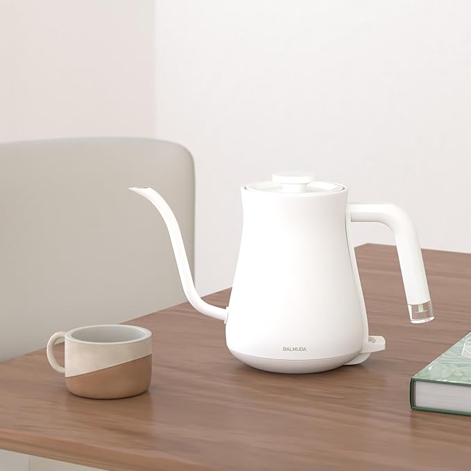 BALMUDA The Kettle | Electric Gooseneck Kettle | Lightweight | Stainless Steel | 0.6L (20fl oz) Capacity | Neon Light Indicator | Perfect for Tea and Coffee | US Version | White