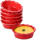 Vicrays Ceramic Pie Pan for Baking - 5.5 inch Small Pie Plates Deep Dish Round Pot Casserole Mini Serving Bowl - Microwave Oven Safe for Dessert Apple Pie Cake Tart Pizza Set of 6 - Red