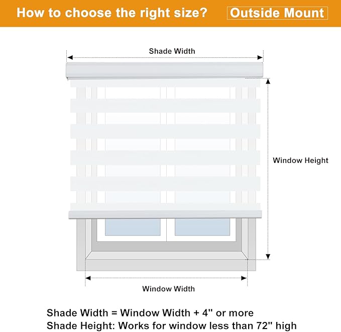 Persilux Cordless Zebra Blinds for Windows Free-Stop Roller Windows Shades (23" W X 64" H, White) Dual Layer Light Control for Day and Night, Light Filtering Sheer Shades for Home, Easy to Install