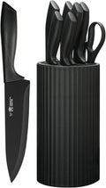 Knife set, 8-Piece Kitchen Knife Set for Chef, Sharp Knife Set with Universal Knife Block, Anti-Rust Kitchen Knife Block Set, Ergonomical Design (Dark Black)
