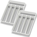 Silverware Organizer 2 Pieces Utenisl Organizer Holder Kitchen Drawer Organizer Plastic Silverware Tray for Drawer Flatware Organizer 5 Compartment White