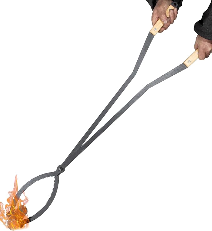 40" Fireplace Tongs Log Grabber Made Of Premium Heavy Duty Alloy Steel. Fire Tongs With Wood Handle Best For Fire Pit Fireplace Campfire Indoor & Outdoor. Upgraded Fire Pit Tools.