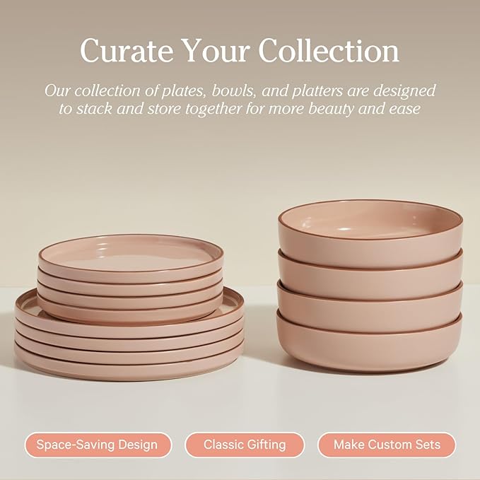 Our Place Dinner Bowls - Set of Four 8.5" Handcrafted Ceramic Pasta Bowls | Deep Plate Bowl Hybrid for Salads, Rice & More | Chip-Resistant, Restaurant-Grade, Stackable, Modular Design | Steam