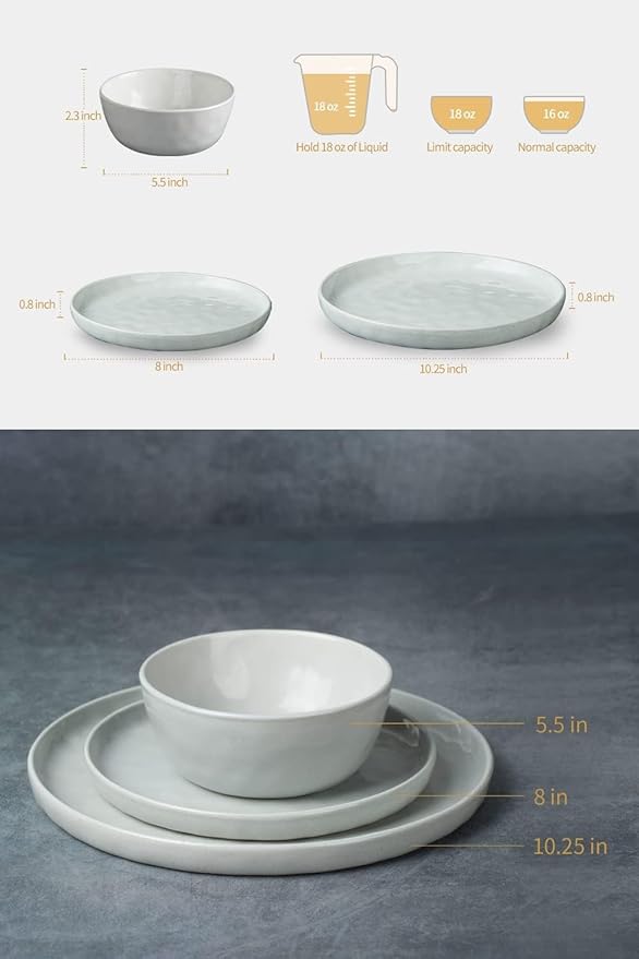 Famiware Mars Plates and Bowls Sets, 24 Pieces Dinnerware Sets, Dishes Set for 8, White