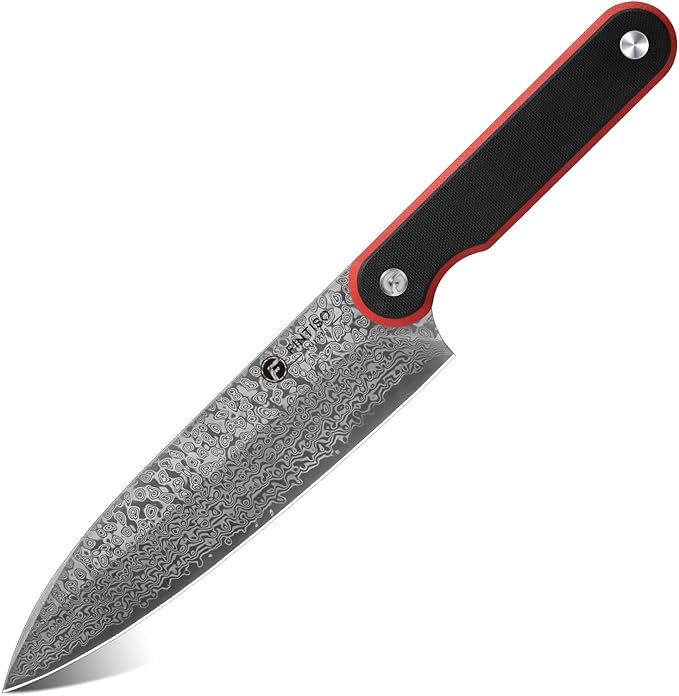 FINTISO Chef Knife 8 Inch, Professional 67-Layer Damascus Stainless Steel Kitchen Knife with 10Cr15CoMoV Steel Core, Ultra Sharp Cooking Knife with Ergonomic Full Tang G10 Handle
