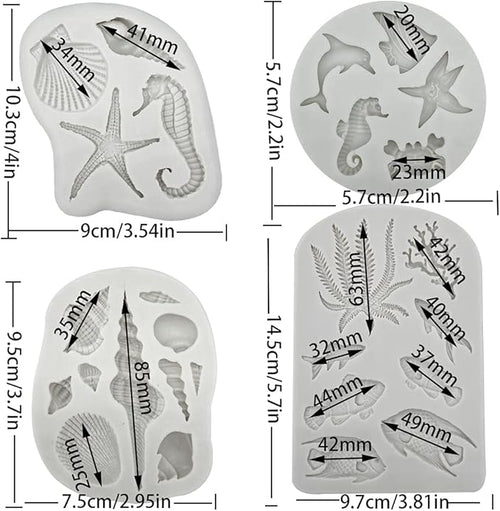 4PCS Marine Theme Fondant Silicone Mold Seaweed Sea Fish Crab Coral Conch Sea Shells Shape DIY Handmade Baking Tools
