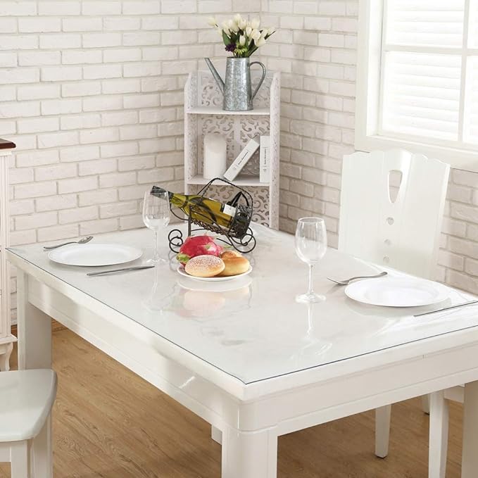 NECAUX Custom 19 x 60 Inch Clear Table Cover Protector, 1.5mm Thick Plastic Heavy Duty Table Pad Desk Mat Desk Tablecloth Protector for Writing Desk, Console Table, Media Stand, Vanity Table