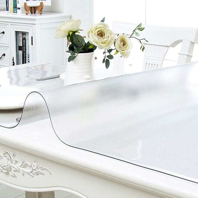 NECAUX Custom 48 x 63 Inch Frosted Table Cover Protector, 1.5mm Thick Plastic Waterproof Heavy Duty Desk Pad Mat Non-Slip Tablecloth Protector for Coffee Table, Dining Room Table, Conference Table