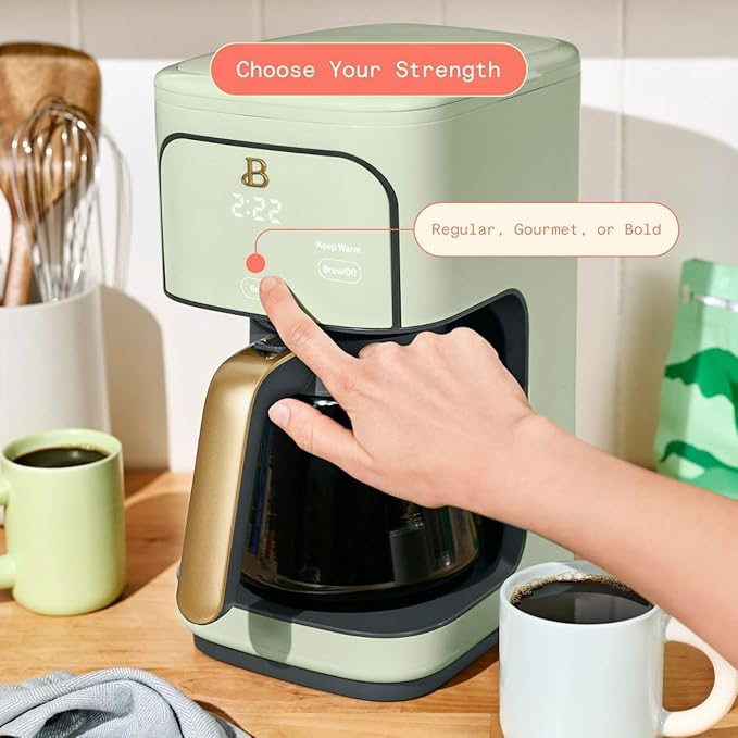 Beautiful 12-Cup Programmable Coffee Maker – Auto Brew, Digital Timer, Glass Carafe (Sage Green)