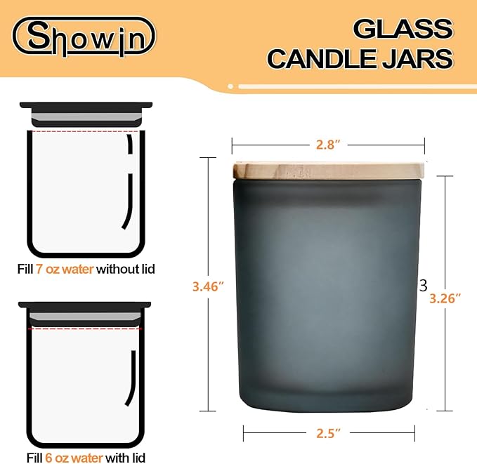 Thick Candle Jars for Making Candles 16 Pcs, 7 OZ Empty Jars with Wood Lids for Candle Making, Sample Container, Frosted Gray