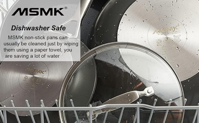 MsMk 11 Inch Nonstick Frying Pan with Lid，Titanium and Ceramic Nonstick skillet with lid, PFOA Free Non-Toxic, Stay-Cool Handle, Scratch-resistant, Induction Skillet With Lid for Induction, Ceramic