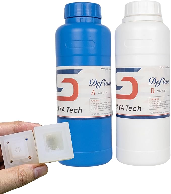 Siraya Tech Defiant 15 Platinum Silicone Mold Making Kit, Food Safe, Shore A 15 Hardness, Ideal for 3D UV Resin Projects, Easy Curing, No Coating Required, Durable, Versatile, 2.2 lb Set Clear