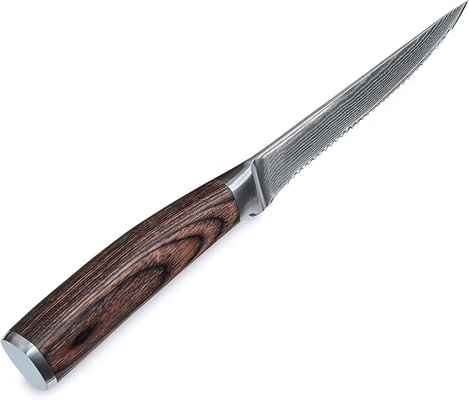 Wakoli EDIB 4-Piece Steak Knife Set – Dining Knives | Genuine Damascus Steel Blades with VG10 Core | Ergonomic Pakkawood Handles | Premium Steak Cutlery in Wooden Gift Box
