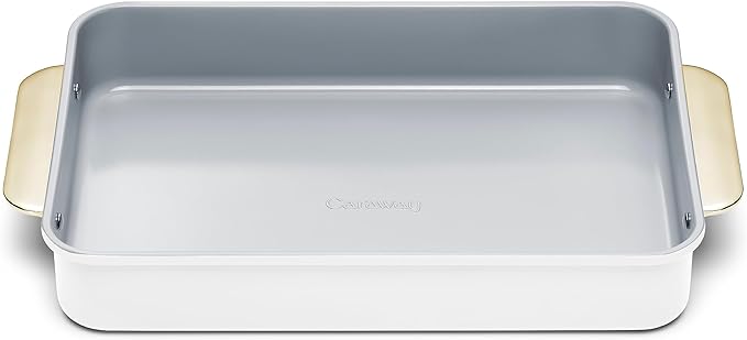 Caraway Non-Stick Ceramic 9”x13” Rectangle Pan - Naturally Slick Ceramic Coating - Non-Toxic, PTFE & PFOA Free - Perfect for Brownies, Lasagnas, and More - White