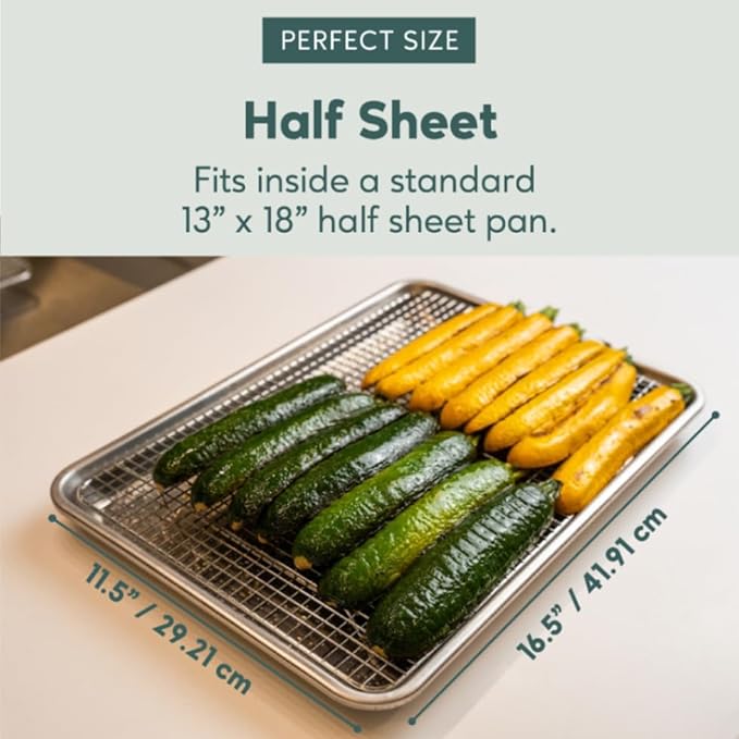 Ultra Cuisine Oven-Safe, Dishwasher-Safe 100% Stainless Steel Cooling and Baking Rack Set Heavy Duty Tight-Wire - 11.5 x 16.5-inch - Set of 2 - Half Sheet Pan Cooling Racks
