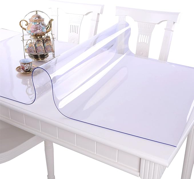 NECAUX Custom 60 x 75 Inch Clear Table Cover Protector, 1.5mm Thick Wood Grain Transparent Table Pad Non-Slip Tablecloth Plastic Protective Pad for Dining Room Table, Conference Table