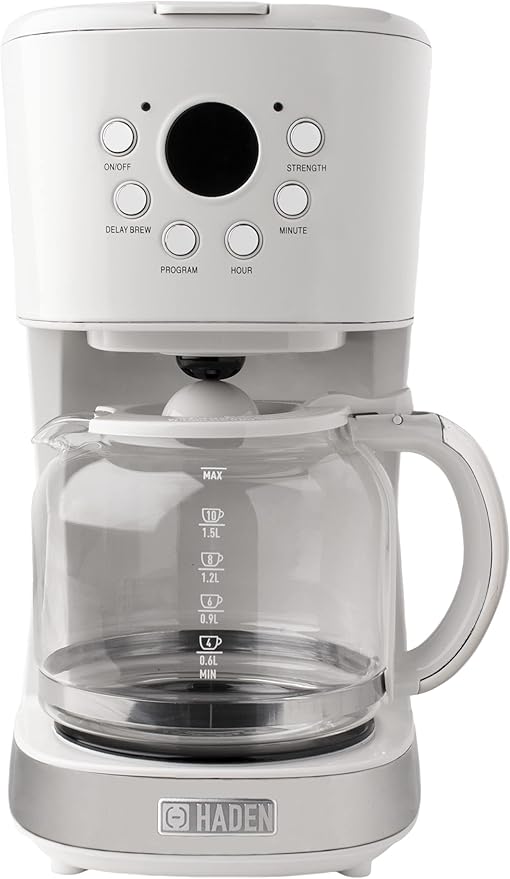 HADEN Coffee Machine, 12 Cup Programmable Drip Coffee Maker, Ivory & Chrome